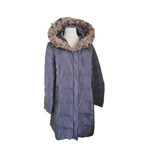 Cole Haan Signature Puffer Coat Faux Fur Hood Charcoal Gray XL